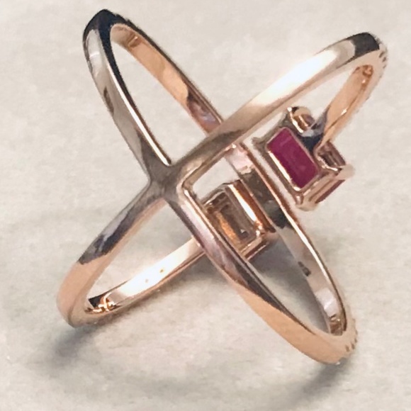 14K Rose Gold Genuine Diamond & Ruby X Ring - Picture 8 of 13